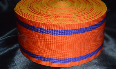 Orange Ribbon with 2 Thick Purple Bands - watermarked - 75mm (per meter)